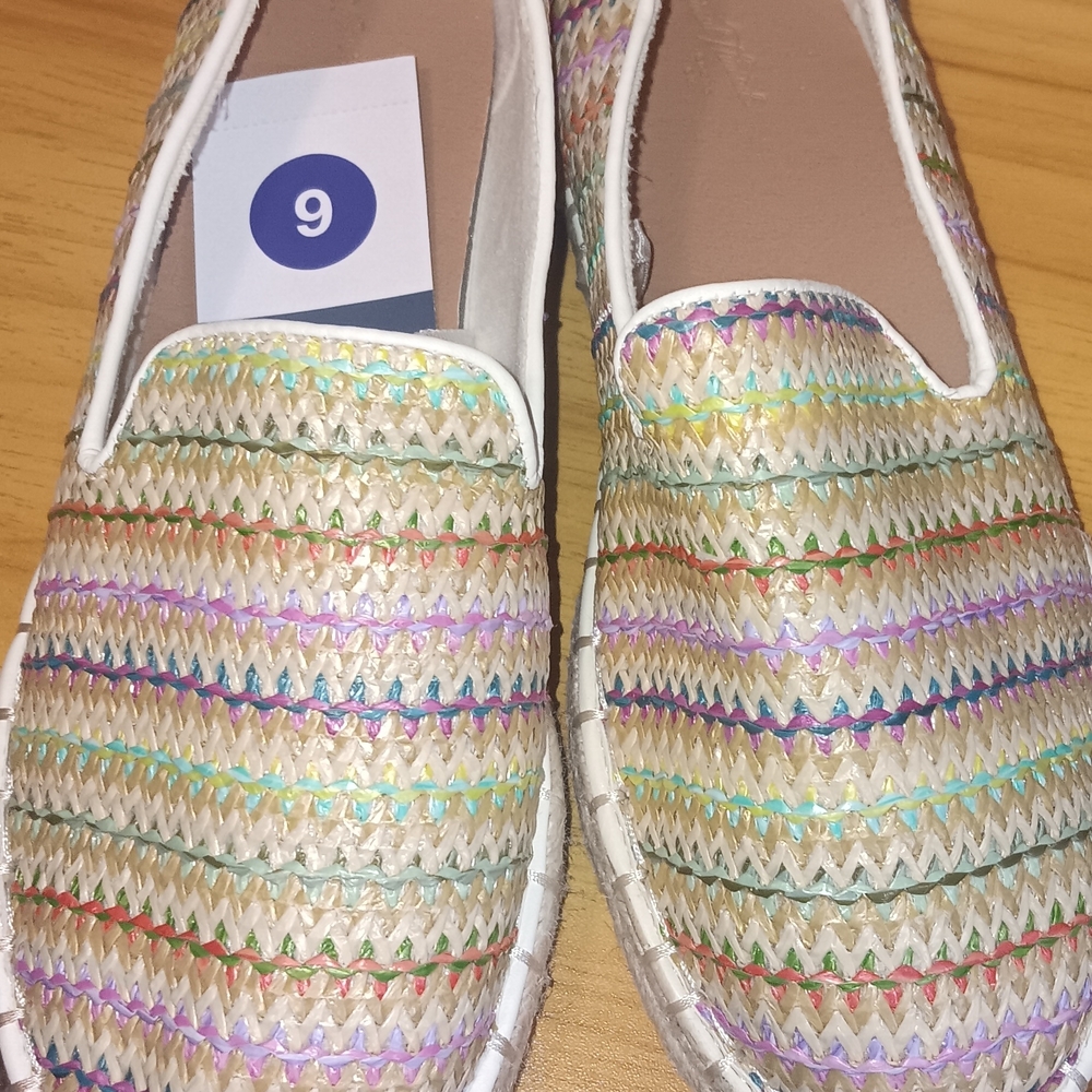 Universal Thread Cream Woven Slip-On Loafers with Pastel Stripes
